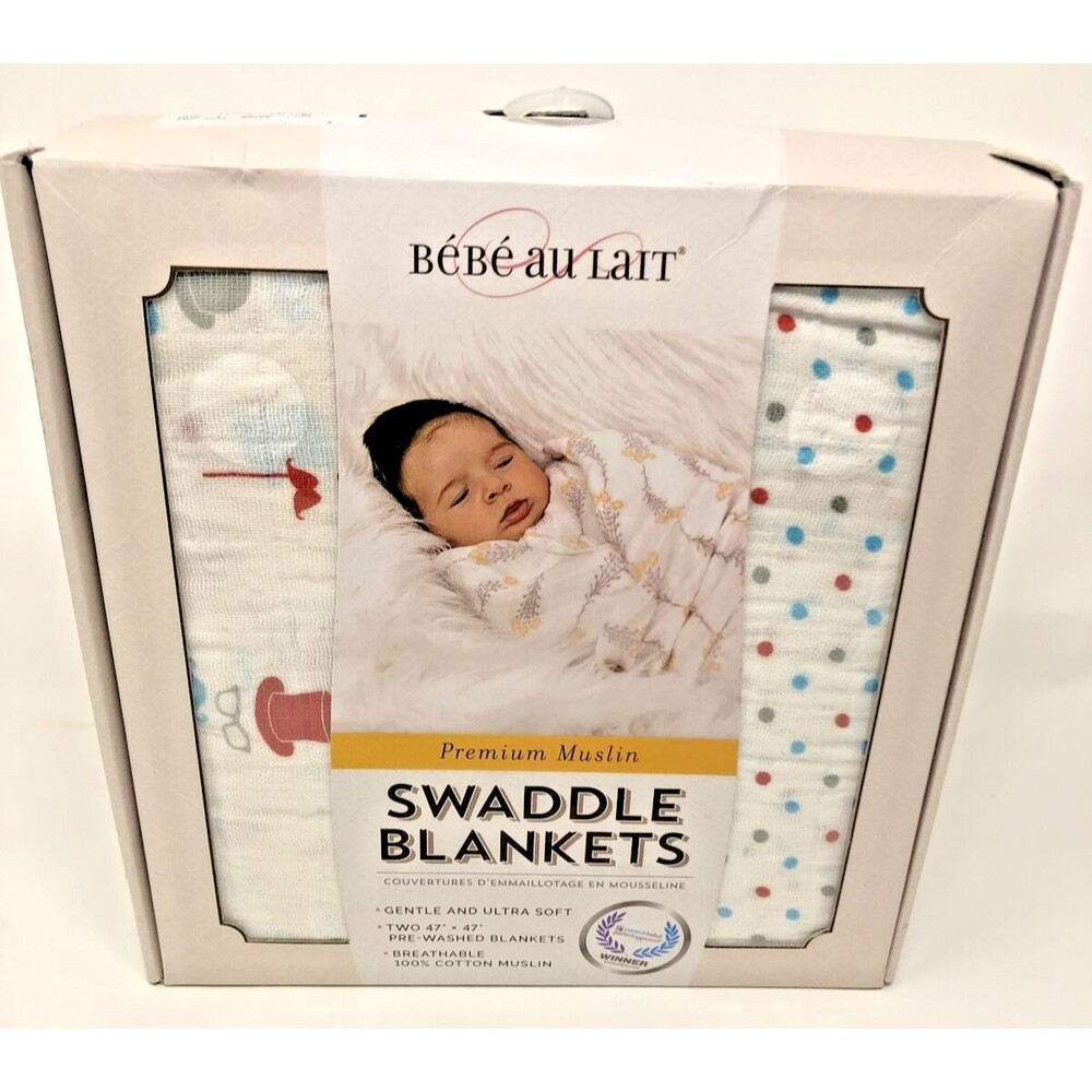NEW Swaddle blankets boy Be Be Au Lait Polka Dots Top Hats Mustaches